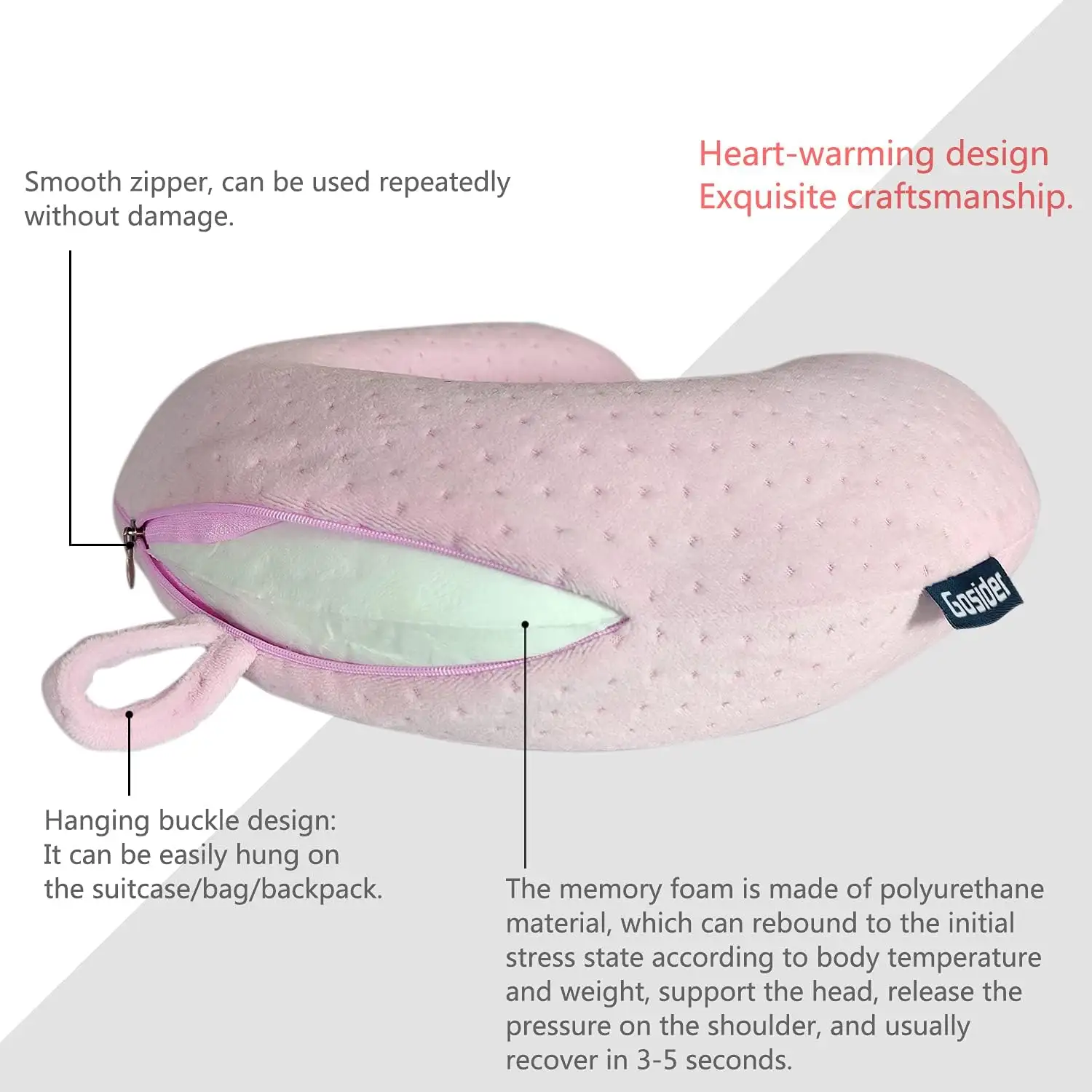 Gosider Neck Pillows for Sleeping Travel Pink Travel Pillow Comfortable U Shape Memory Foam Pillows - 71ikGEG0YiS._AC_SL1500_